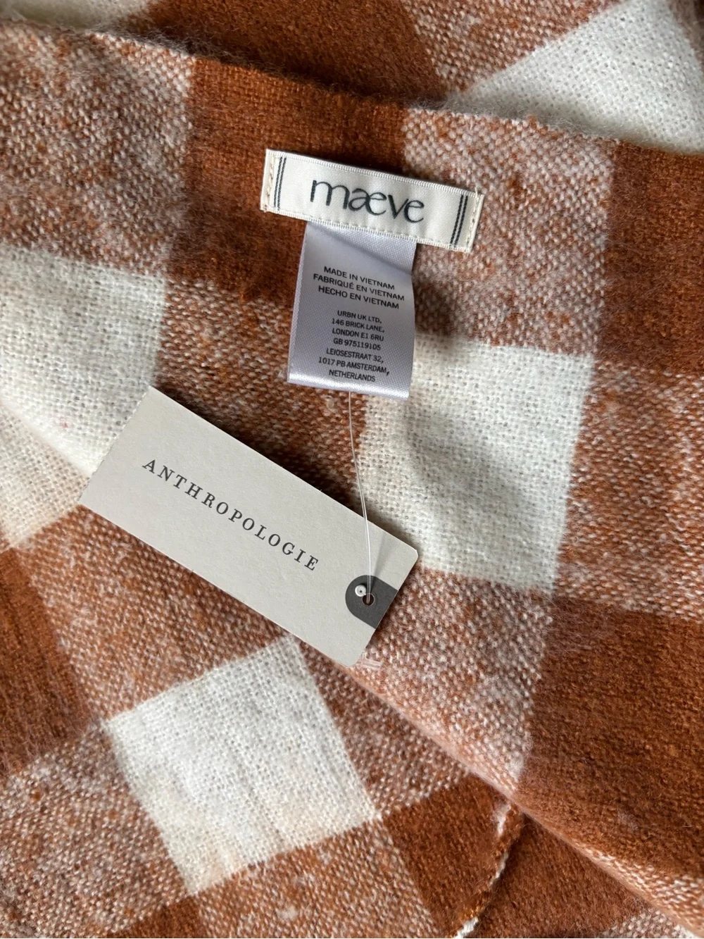 Maeve Rust Brown and White Buffalo Check Fringe Scarf